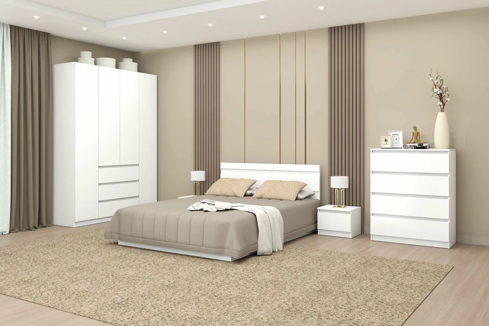 Спальня с кроватью и тумбой №1